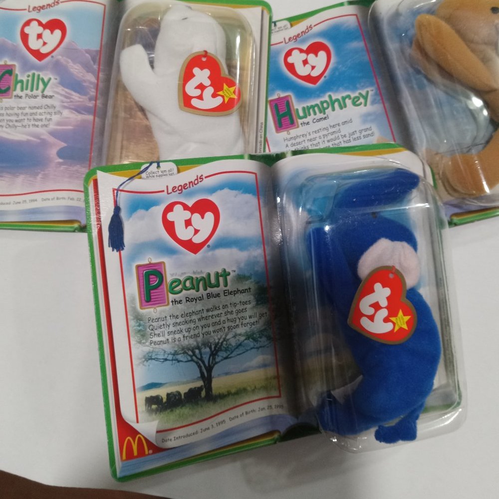 TY Teenie Beanies Chilly Humphrey Peanut 1994 1995 Legends 3 pc lot New unopened
